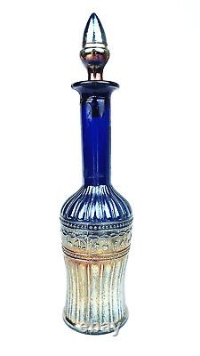 PICCARDO Blue Carnival Glass Decanter Set Argentina Antique 1920S Vintage Rare