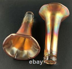 Pair of Vintage Iridescent Art Glass Epergne Vases in Silver-Plated Bases