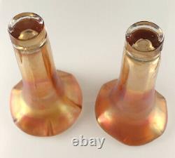 Pair of Vintage Iridescent Art Glass Epergne Vases in Silver-Plated Bases