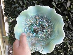 Pastel Aqua Opalescent Rose Show Ruffled Bowl Fantastic