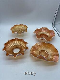 Peach Opalescent Dugan Carnival Glass Pattern Bowls- lot of 4