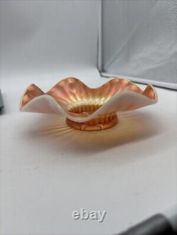 Peach Opalescent Dugan Carnival Glass Pattern Bowls- lot of 4