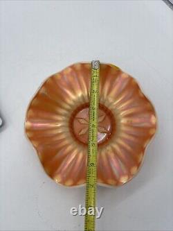 Peach Opalescent Dugan Carnival Glass Pattern Bowls- lot of 4