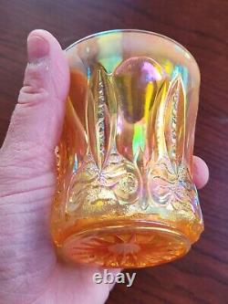 Peach Opalescent Fleur De Lis Terry Crider Art Glass Carnival Glass Tumbler