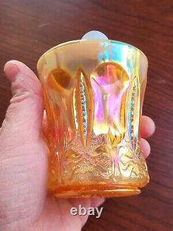 Peach Opalescent Fleur De Lis Terry Crider Art Glass Carnival Glass Tumbler