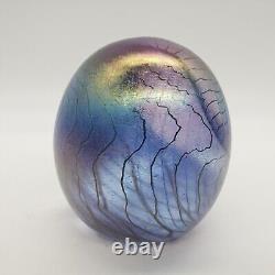 Philabaum Studios Iridescent Art Carnival Glass Egg Reptillian Paperweight 1996