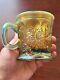 Pretty Aqua Opalescent Northwood Carnival Glass Dandelion Pattern Mug