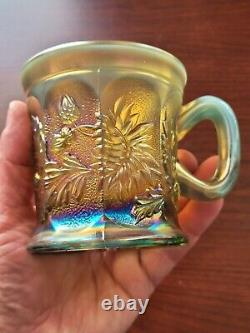 Pretty Aqua Opalescent Northwood Carnival Glass Dandelion Pattern Mug