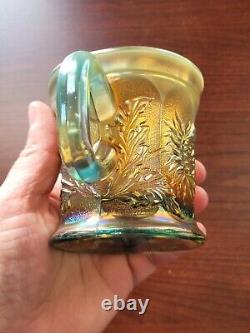 Pretty Aqua Opalescent Northwood Carnival Glass Dandelion Pattern Mug