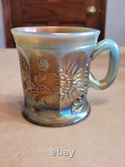 Pretty Aqua Opalescent Northwood Carnival Glass Dandelion Pattern Mug