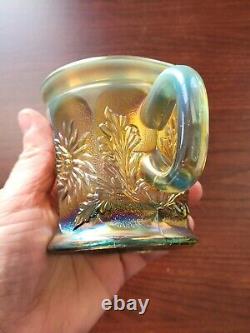 Pretty Aqua Opalescent Northwood Carnival Glass Dandelion Pattern Mug