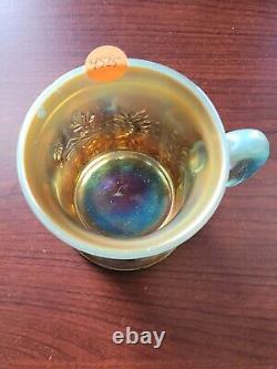 Pretty Aqua Opalescent Northwood Carnival Glass Dandelion Pattern Mug