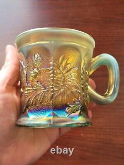 Pretty Aqua Opalescent Northwood Carnival Glass Dandelion Pattern Mug