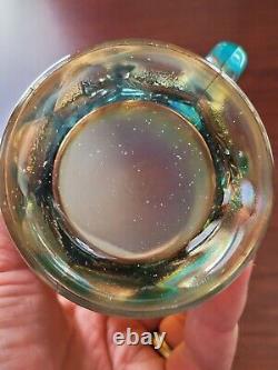 Pretty Aqua Opalescent Northwood Carnival Glass Dandelion Pattern Mug