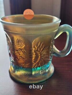 Pretty Aqua Opalescent Northwood Carnival Glass Dandelion Pattern Mug