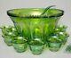 Punch Bowl Vintage Carnival Glass Princess Set Lime 26 Piece Iridescent Sheen