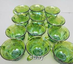 Punch Bowl Vintage Carnival Glass Princess Set Lime 26 Piece Iridescent Sheen