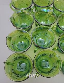 Punch Bowl Vintage Carnival Glass Princess Set Lime 26 Piece Iridescent Sheen