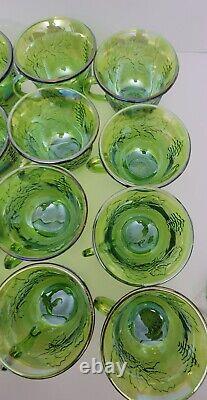 Punch Bowl Vintage Carnival Glass Princess Set Lime 26 Piece Iridescent Sheen