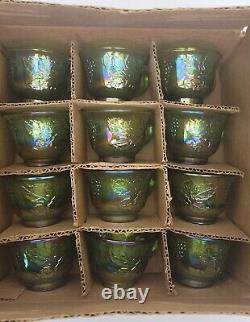 Punch Bowl Vintage Carnival Glass Princess Set Lime 26 Piece Iridescent Sheen