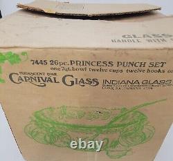 Punch Bowl Vintage Carnival Glass Princess Set Lime 26 Piece Iridescent Sheen