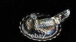 Quality Carnival Glass FENTON Large Hen On Nest Covered Dish Iridescent BLACK