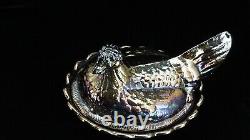 Quality Carnival Glass FENTON Large Hen On Nest Covered Dish Iridescent BLACK