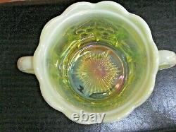 RARE Antique Mosser Green Opalescent Glass Cherry Pattern Lidded Candy Dish