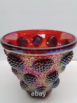 RARE FENTON Verlys Les Cabochon Red Iridescent Carnival Vase Mold Raspberries