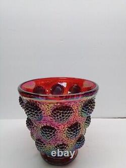 RARE FENTON Verlys Les Cabochon Red Iridescent Carnival Vase Mold Raspberries