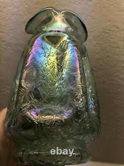 RARE Fenton Art Glass Twilight Green Iridescent Carnival Crackle Ruffle Vase