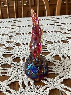 RARE! Fenton Glass Red Iridescent Carnival Glass Unicorn Figurine Glows