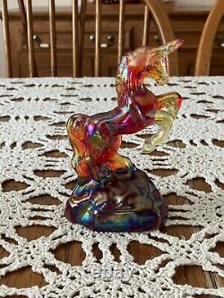 RARE! Fenton Glass Red Iridescent Carnival Glass Unicorn Figurine Glows