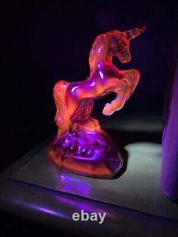 RARE! Fenton Glass Red Iridescent Carnival Glass Unicorn Figurine Glows