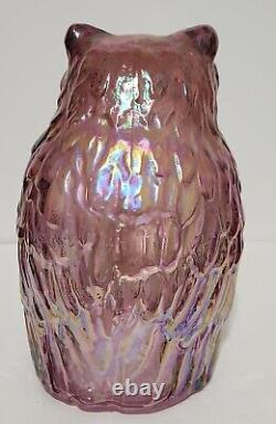RARE Fenton Iridescent Pink Amethyst Carnival Glass Owl Figure 6 3/4 T