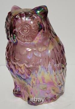 RARE Fenton Iridescent Pink Amethyst Carnival Glass Owl Figure 6 3/4 T