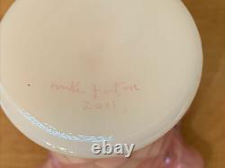 RARE Fenton Pink White Opalescent Diamond Optic Carnival Vase 4.5 Mike Fenton
