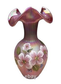 RARE Fenton Raspberry Plum Carnival Opalescent Iridescent Ruffled Glass Vase 9