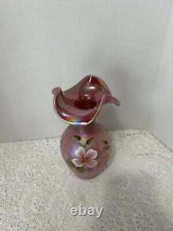 RARE Fenton Raspberry Plum Carnival Opalescent Iridescent Ruffled Glass Vase 9