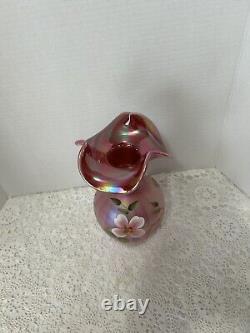 RARE Fenton Raspberry Plum Carnival Opalescent Iridescent Ruffled Glass Vase 9