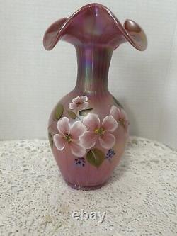 RARE Fenton Raspberry Plum Carnival Opalescent Iridescent Ruffled Glass Vase 9