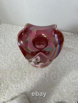 RARE Fenton Raspberry Plum Carnival Opalescent Iridescent Ruffled Glass Vase 9