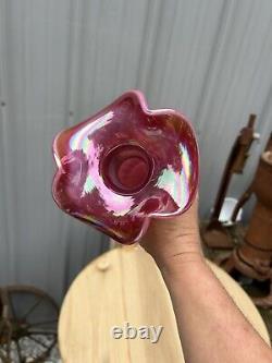 RARE Fenton Raspberry Plum Carnival Opalescent Iridescent Ruffled Glass Vase 9