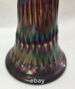 RARE Fenton Ribbed Vase Amethyst Iridescent Carnival Glass Tall 15.5
