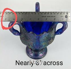 RARE? Imperial Glass Vintage Carnival Vase BLUE 3 SWANS? Iridescent L? K