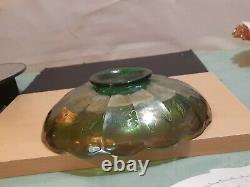 RARE Millersburg Trout and Fly Green Iridescent Carnival Glass Bowl 8.5