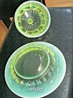 RARE Mosser Green Opalescent Glass Wink Pattern Covered Butter Dish