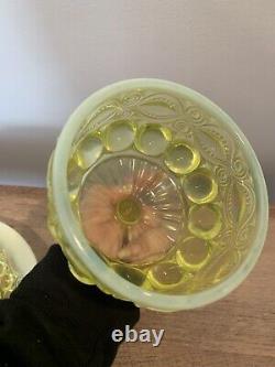 RARE Mosser Uranium Vaseline Opalescent Glass Wink Pattern Covered Butter Dish