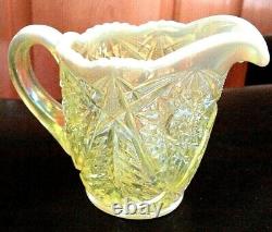 RARE OLD Mosser Green Opalescent Carnival Glass Diamond Classic Creamer
