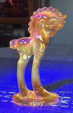 RARE Retired Mosser Glass Pony Trojan Horse Figurine Honey Amber Carnival